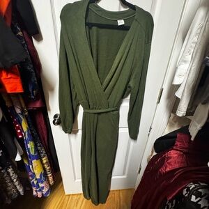 Olive Green Wrap-Front Jumpsuit with Self-Tie Waist